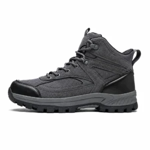 KNHWL Men Mid Ankle Gray Hiking Boots Non Slip Outdoor Walking Shoe
